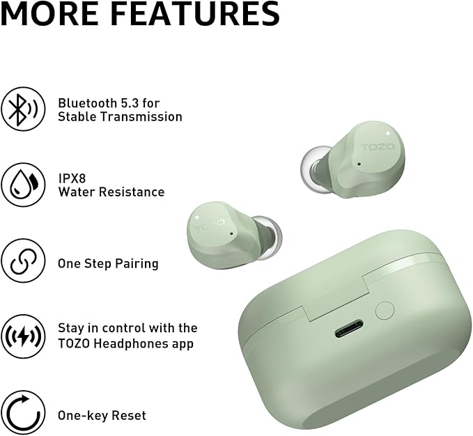 TOZO NC9 Hybrid Active Noise Cancelling Wireless Earbuds, 6 Mics ENC Clear Call, IPX8 Waterproof, in Ear Bluetooth 5.3 Headphones Stereo Bass Ear Buds 60H Playtime with LED Display 32 EQs via APP