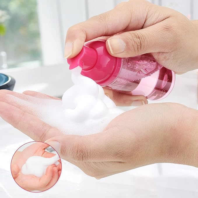 2oz Foam Bottle (3PCS) Empty Foaming Pump Dispenser for Hand Soap, Lash Cleanser, Shampoo to Travel (60ml, Rose Red)
