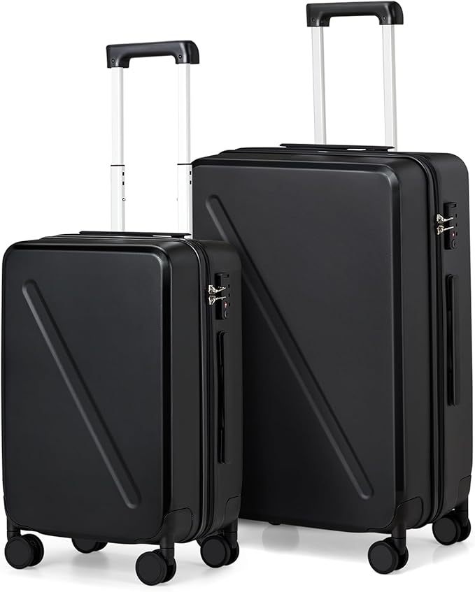 MILADA 2 Piece Luggage Sets With Spinner Wheels, Travel Luggage TSA Approved Hard Shell Luggage Sets, 20 Inch Carry On Suitcase 28 Inch Large Luggage For Women Men, Black