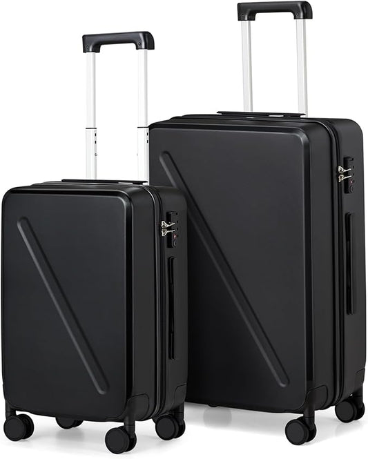 MILADA 2 Piece Luggage Sets With Spinner Wheels, Travel Luggage TSA Approved Hard Shell Luggage Sets, 20 Inch Carry On Suitcase 28 Inch Large Luggage For Women Men, Black