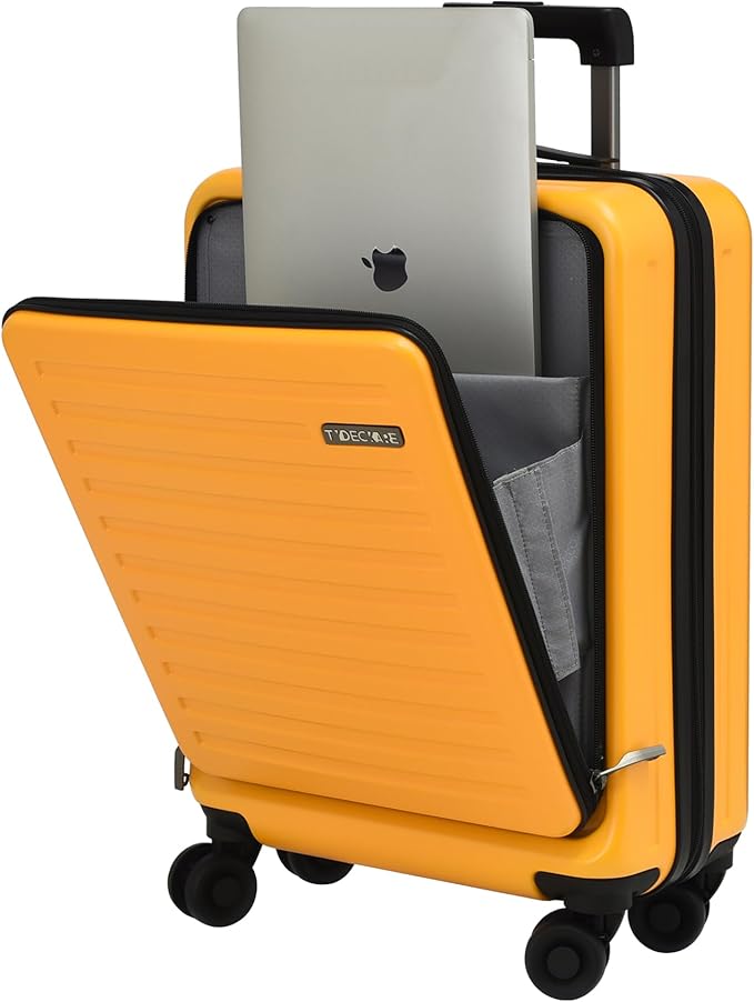 TydeCkare 20 Inch Carry On Luggage with Front Pocket, 21.65 * 15.35 * 7.87" Suitable for Airplane Overhead Bin, 34L PC+ABS Hardshell, Orange