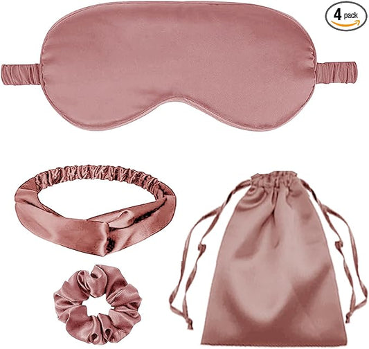 4Pcs Silk Sleep Masks Satin Eye Mask Silky Eyes Cover Blindfold Eyeshade Headband Scrunchies Pouch Bags Bridesmaid Gifts