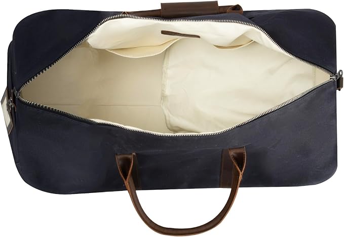 Waxed Canvas Weekender Duffle Bag, Vintage Style Travel Bag with Leather Trim, Army Green (Black)