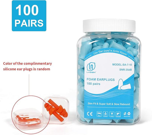 LYSIAN Slim Fit Foam Ear Plugs for Sleeping Women, Kids Small-100 Pairs, 35dB SNR Noise Reduction Earplugs Disposable for Sleep, Snoring, Work, Shooting Loud Noise, Lake Blue