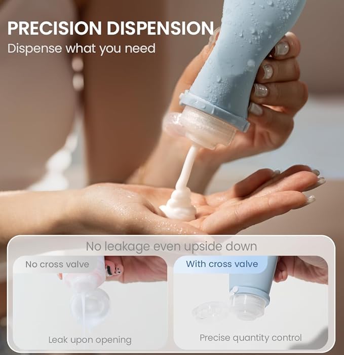 Travel Bottles for Toiletries, TSA Approved 3oz Container, High-Effeiciency Leak-Proof Ultrasonic Technology, Silicone Refillable Squeezable Travel Accessories for Shampoo Conditioner Lotion (4 Pcs)
