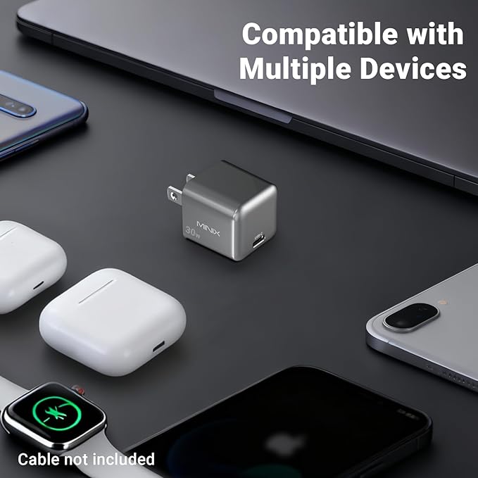 MINIX P30 Type C Charger Fast Charging, 2-Pack 30W USB C Wall Plug with GaN Technology, Compatible with iPhone 17 16 15 14 Pro Max, iPad, AirPods,Samsung Galaxy S24/S23 Series