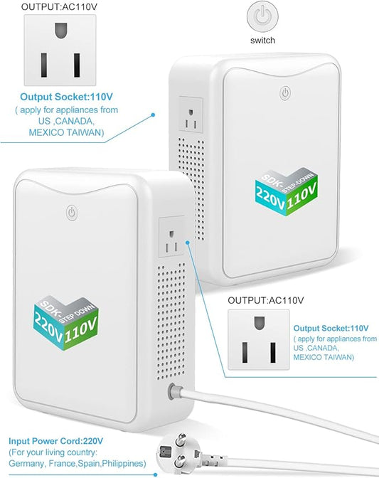 220v to 110v Step Down Transformer 1000W Power Voltage Converters, No Noise, Suit for Coffee Machines, Rice Cookers and Other Kitchen Appliances，Using US and Japan Appliance in Asia or Europe