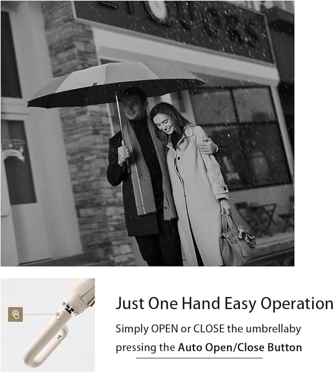 Travel Folding Golf Umbrella 10 Ribs Automatic Open/Close,Lightweight Compact Portable Backpack Car Parasol Outdoor,Sun/Rain,Anti 99 UV Protection UPF 50,Men Women Carabiner Handle Design