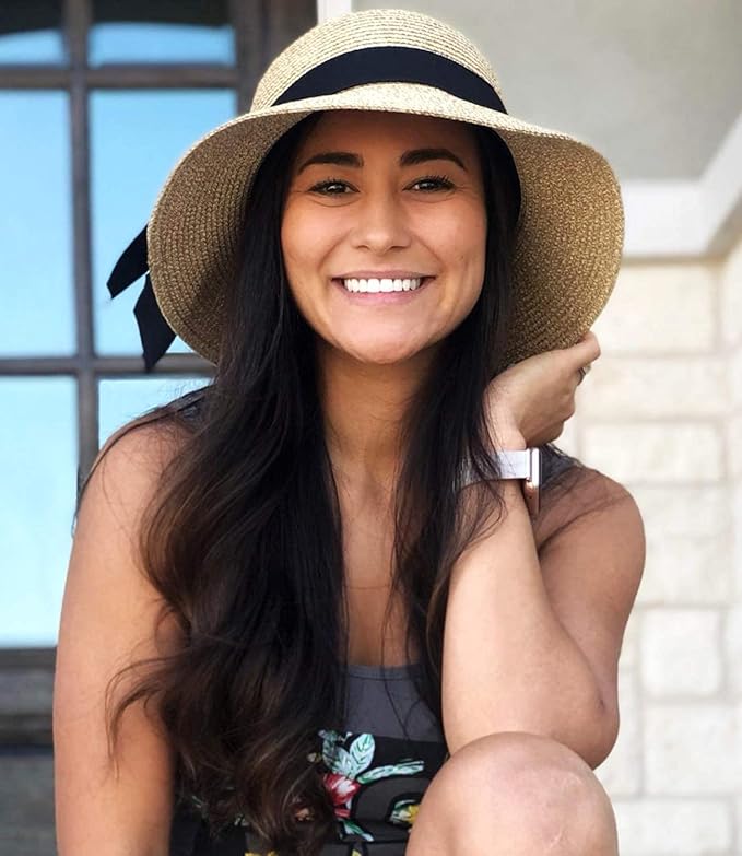 FURTALK Womens Beach Sun Straw Hat UV UPF 80+ Travel Foldable Brim Summer UV Hat