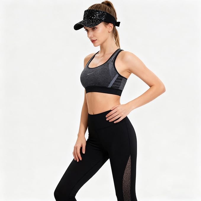 Bling Shiny Rhinestone Sports Sun Visor Hat for Women Summer Adjustable Breathable Beach Visor Caps Running Golf Sun Hat