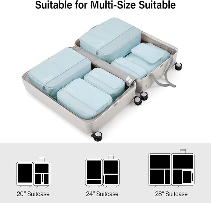 Packing Cubes for Travel, Hanke 7 Set Packing Cubes with Double Zipper,Compression Travel Bags Expandable Design,Durable Packing Organizers for Suitcase Backpack and Carry-On