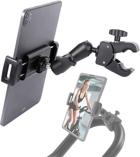 Spin Bike Tablet Holder for iPad, Phone Holder Stand Exercise Bike Handlebar Mount for Treadmill Stationary Bicycle Elliptical Spin Bike Stroller Mic Stand, Compatible with iPad, iPhone (4.7-13")