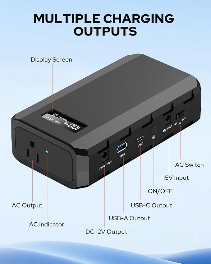SinKeu Laptop Power Bank with AC Outlet, 65W/110V Portable Laptop Charger with QC3.0 USB*1/USB-C *1, 88.8Wh/24000mAh Portable Power Bank Fast Charging for Camping Travel Home Power Backup