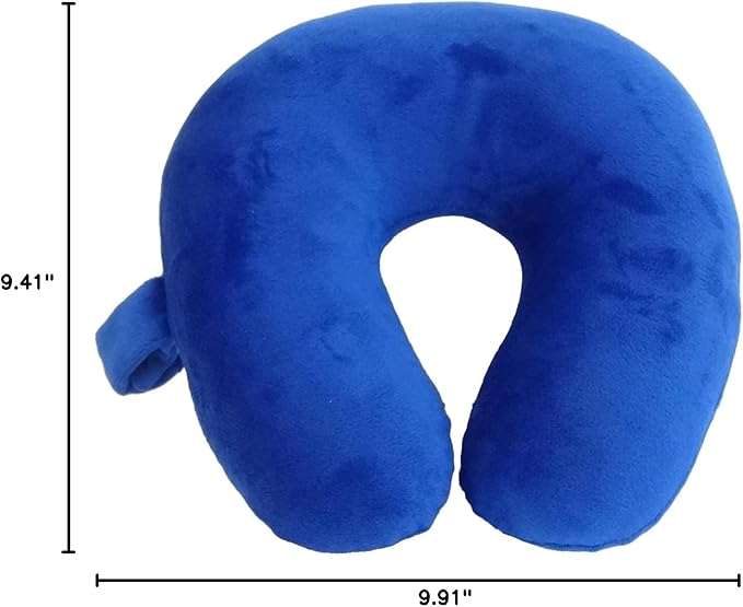 Kids Travel Neck Pillow - Cozy Soft Microfiber, Compact Design for Airplane, Car Seat, or Toddler Travel Support – Blue