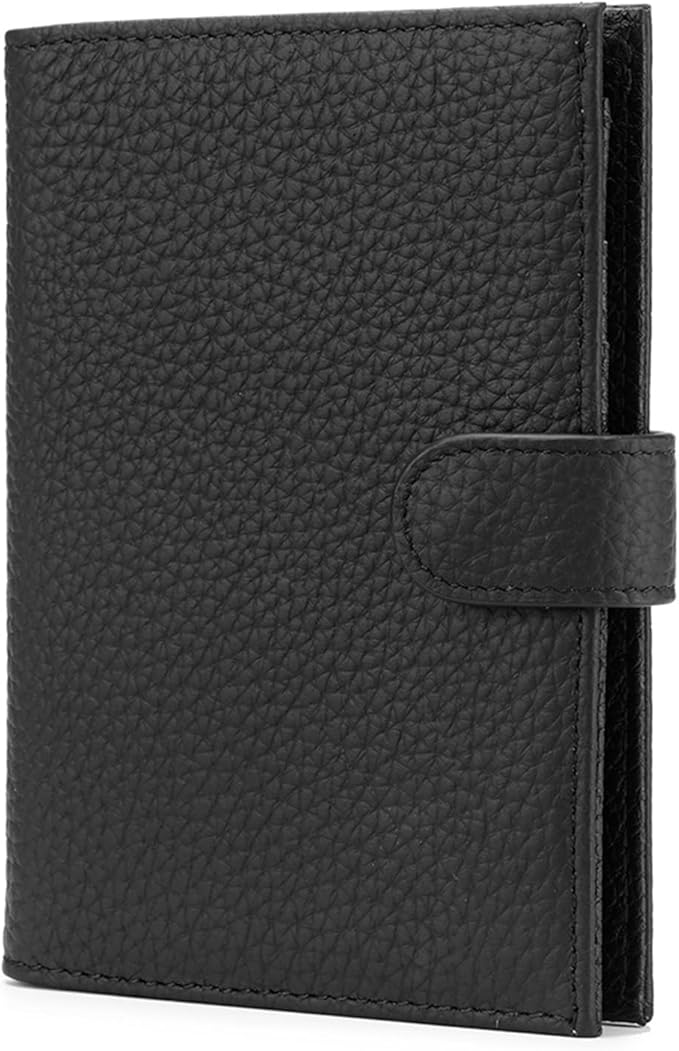 RFID Slim Passport Holder for Man & Women, Compact Leather Passport Wallet with Card Holders SIM Slots, Zippered Coins Pocket and Cash Holder Travel Passport Cover Case, Black