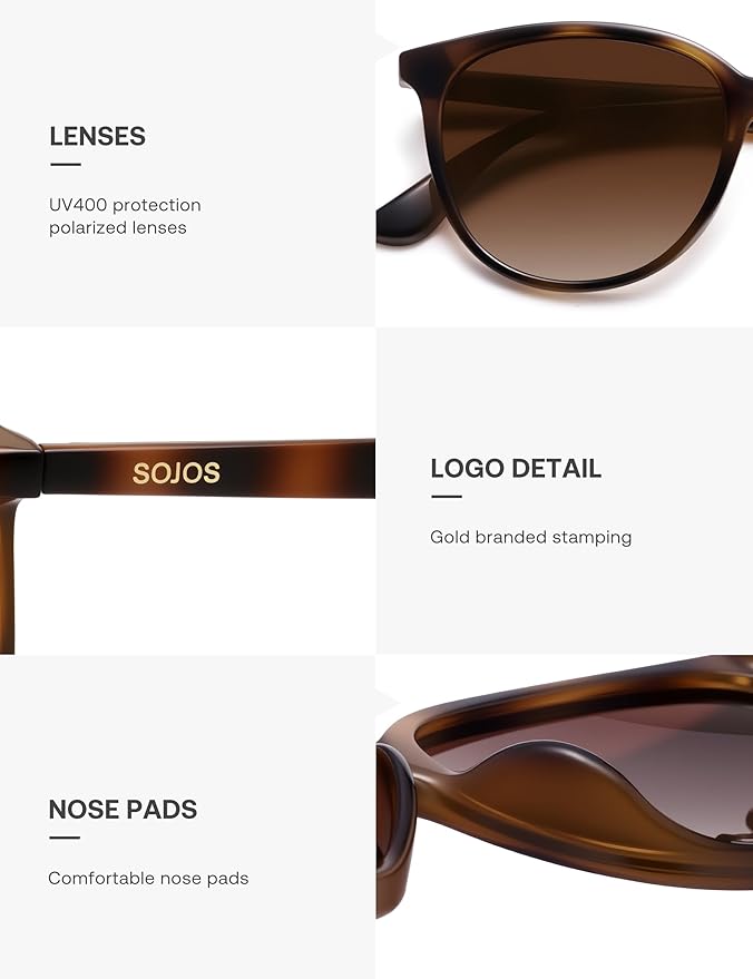 SOJOS Square Polarized Sunglasses for Women Men Vintage Style Larger Fit Shades SJ2642