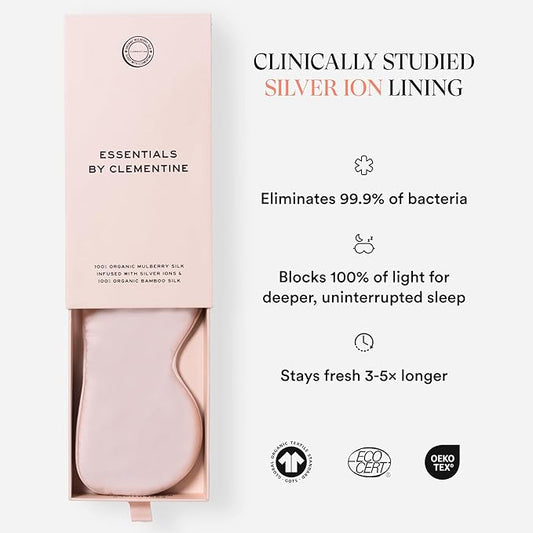 Clementine Sleepwear Essentials Organic Ballet Pink Sleep Mask | Oversized Contoured Eye Mask with Bamboo and Silver Ion Silk for Sensitive Skin and Restful Sleep