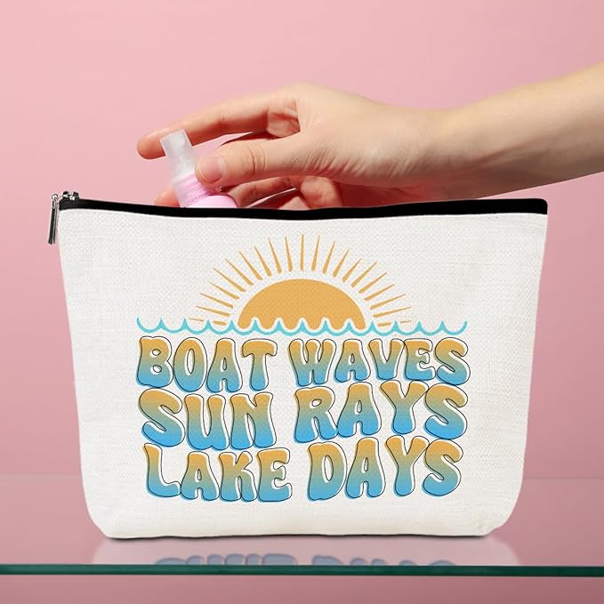 Lake Life Makeup Bag Cosmetic Bag Lake Accessories Travel Vacation Sun Day Essentials Beach Gifts for Women Girls Boater Lovers Bestie Christmas Birthday Lakes House Gifts Boating Lover Gift