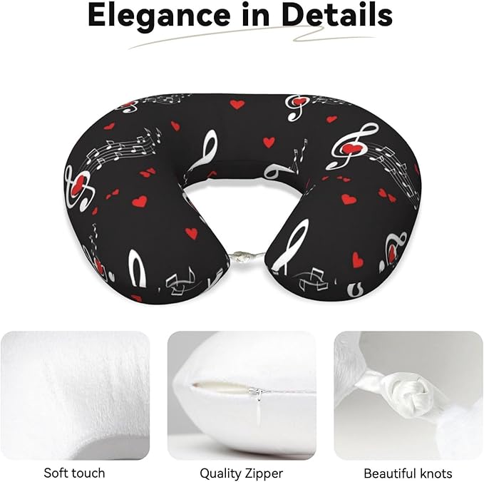 Comfortable Memory Foam Travel Neck Pillow, Funny Chin/Head Cushion Supporting Airplane Car Pillows Music Symbols for Sleeping Outdoors Travel Office