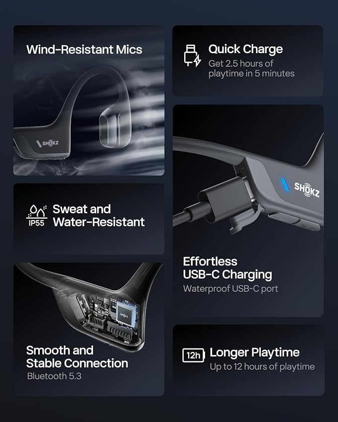 SHOKZ New OpenRun Pro 2 Mini -Open-Ear, Bone Conduction Sport Headphones -with Reflective Strip -Sweat Resistant, Workout Headphones -Secure, Wireless, Comfortable Fit-Deep Bass and Smart Mic App