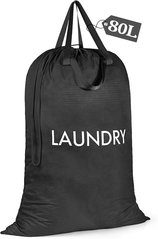 MissBoy Heavy Duty Nylon Laundry Bag,Washable & Splash-Resistant Dirty Clothes Storage Bag with Drawstring & Handles丨Lightweight, Foldable & Space-Saving for College Dorm,Vacations&Trips, 80L