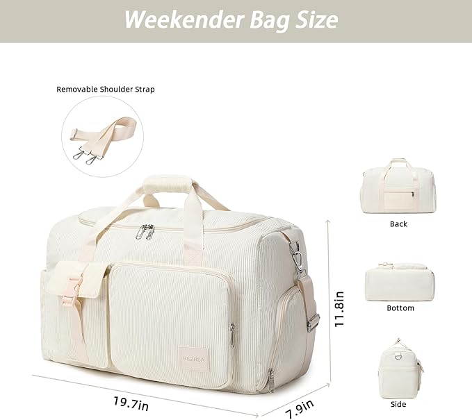 Girls Duffle Bag Woman Corduroy Travel Bag Kids Sports Duffel Bags With Shoe Compartment Wet Pocket (Beige)