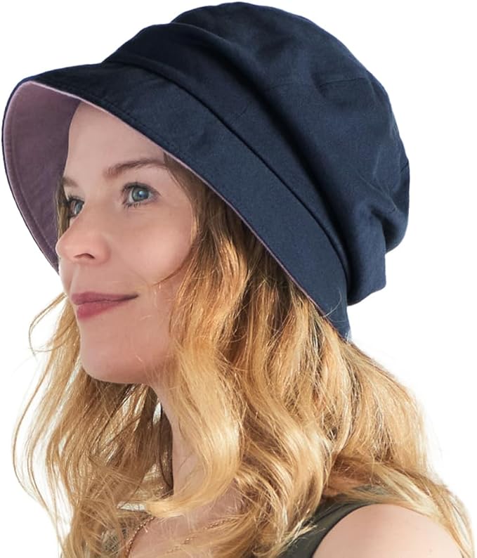 CHARM Women Cotton Sun Hat - Organic Summer Bucket Reversible Chemo Cap Foldable