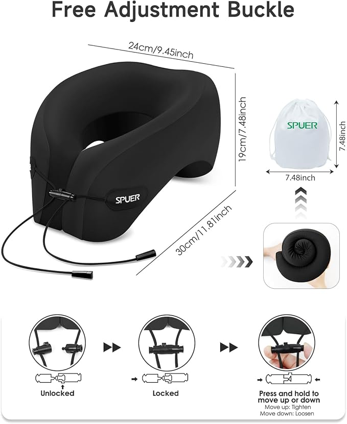 Ergonomic Memory Foam Travel Neck Pillow with Eye Mask & Earplugs – Comfortable Support for Flights, Cars, and Office Naps (Black)