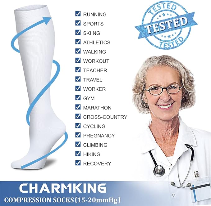 CHARMKING Compression Socks for Women & Men Circulation (8 Pairs) 15-20 mmHg is Best Support for Athletic Running,Cycling
