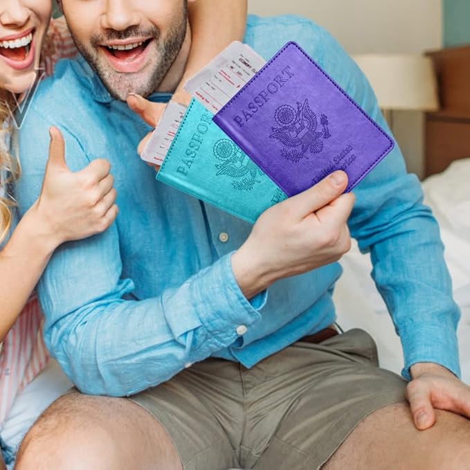 Passport and Vaccine Card Holder Combo, Passport Holder with Vaccine Card Slot, Passport Wallet, Passport Cover, Passport Case, Passport Holder for Women and Men(AKA-Bright purple)