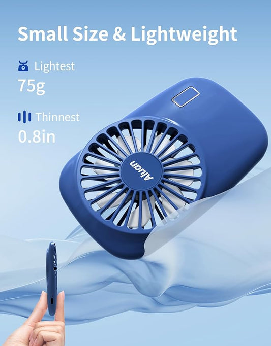 Aluan Handheld Fan Mini Fan Powerful Small Personal Portable Fan Speed Adjustable USB Rechargeable Cooling for Kids Girls Boys Woman Man Home Office Outdoor Travel, Navy Blue