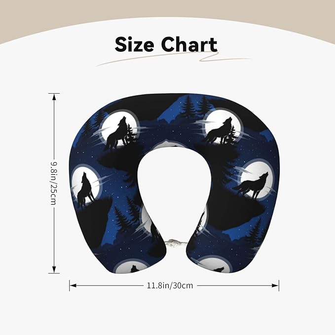 Neck Support Pillow, Comfortable Memory Foam Car/Flight/Airplane Chin Pillows U Shaped Cushion for Office Travel Sleeping Wolf Howling On The Full Moon