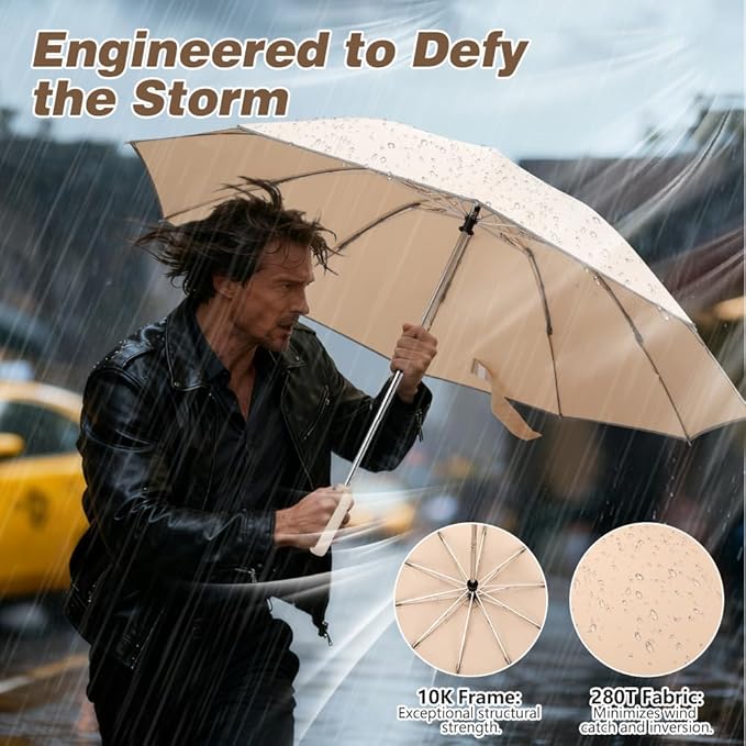 TOPSAIL 10 Ribs Inverted Umbrella with Carabiner Handle, Large Strong Windproof Umbrellas for Rain & Sun, 49" Portable Reverse Folding Compact Travel Umbrella with Safe Reflective Strip, for Women Men