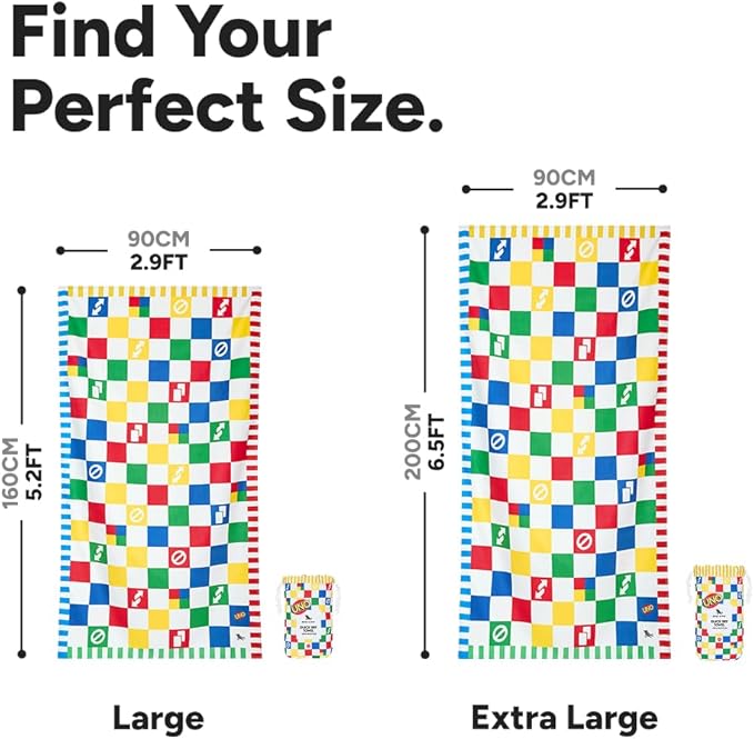 Dock & Bay Beach Towel - Quick Dry, Sand Free - Compact, Lightweight - 100% Recycled - Includes Bag - Uno, Wild Card - Extra Large (200x90cm, 78x35)