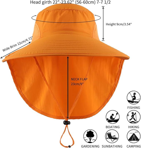 Home Prefer Outdoor UPF50+ Sun Hat Wide Brim Mesh Fishing Hat with Neck Flap