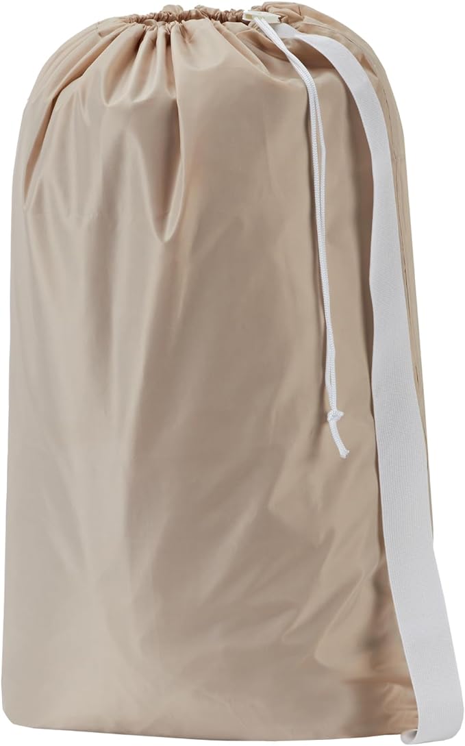 HOMEST XL Nylon Laundry Bag with Strap, Large Dirty Clothes Organizer, Easy Fit a Laundry Hamper or Basket, Can Carry Up to 4 Loads of Laundry, Beige