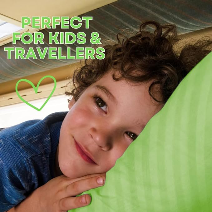 kinder Fluff Children Pillow (2Pack) 10x15in - First Pillow for Kids Age 2+, 100% Cotton Sateen Stripes Shell 300T, Down Alternative Fill, Machine Washable - Children & Travel Cushion - Green - XS
