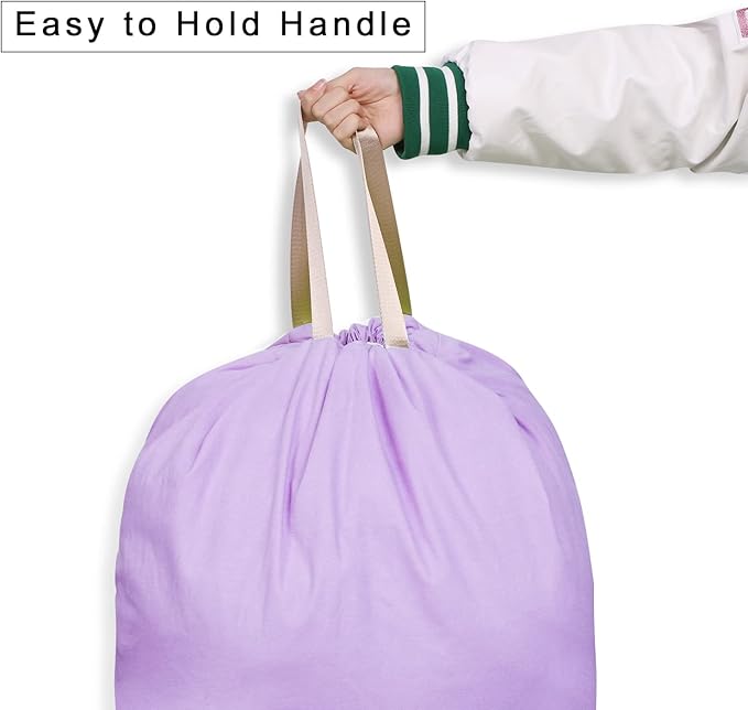 Cotton Canvas Laundry Bag with Handles & Drawstring Straps, Heavy Duty Extra Large Laundry Bags for Laundromat and Household, 25.5x34 Inch, Purple