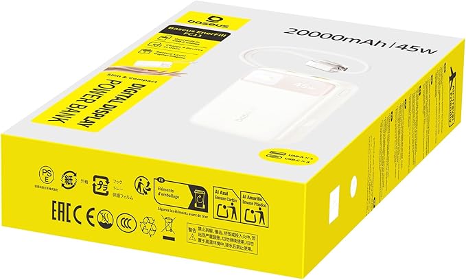 Baseus 20000mAh Compact Portable Charger 45W, CCC Certified Power Bank Built-in USB-C Cables, Travel Essential PD Fast Charging Battery Pack for iPhone 17/16 Series Galaxy S25/S24 Ultra Google iPad
