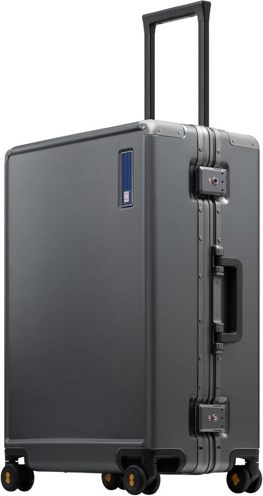 LEVEL8 Zipperless Checked Luggage with Aluminum Frame, Upgraded Medium Hardside Suitcase with Spinner Wheels, Metal Travel Luggage with Double Tsa Locks, 24 Inch, Grey