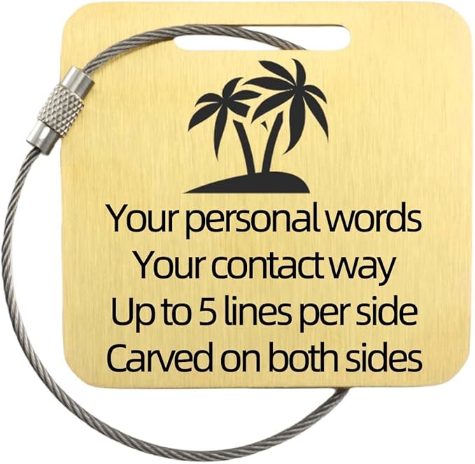 Sturdy and Durable Personalized Luggage Tags for Suitcases,Cruise Essentials Travel Tags for Luggage,Travel Bag Labels,Travel Essentials Heavy-Duty Stainless Steel Gold Square Suitcases Tags