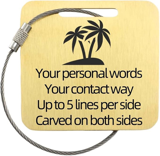 Sturdy and Durable Personalized Luggage Tags for Suitcases,Cruise Essentials Travel Tags for Luggage,Travel Bag Labels,Travel Essentials Heavy-Duty Stainless Steel Gold Square Suitcases Tags