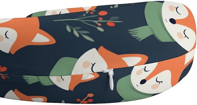 Memory Foam U-Shaped Travel Pillow Neck Pain Relief, Cute Fox U-Shape, Removable Cover Airplane Car Office