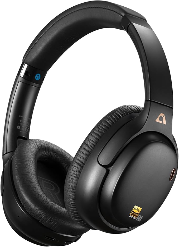 1Mii AI E700 Wireless Bluetooth Over Ear Headphones with Active Noise Cancelling, Hi-Res Audio LDAC/aptX Low Latency for Airplane Travel, AI Translation Voice Chat Custom EQ via App - Black