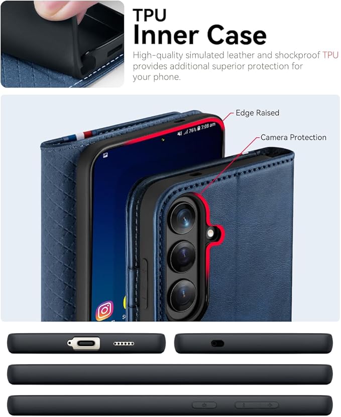 OCASE Compatible with Galaxy S25 Wallet Case, PU Leather Flip Folio Case with Card Holders RFID Blocking Kickstand [Shockproof TPU Inner Shell] Protective Phone Cover 6.2 Inch 2025, Spliced Blue