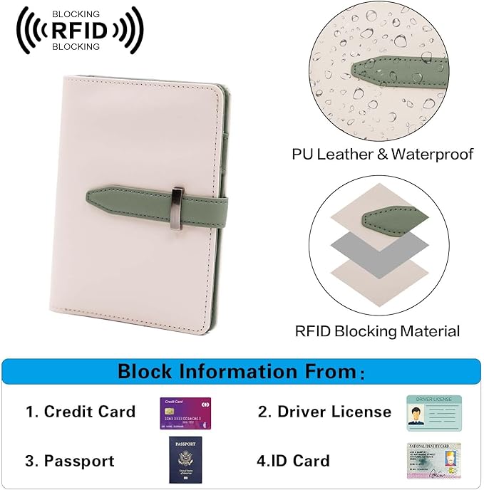 Deziliao Passport wallets, Mulit-purpose RFID Blocking Passport Holder AirTag Wallet, Travel Wallet（Cream white）
