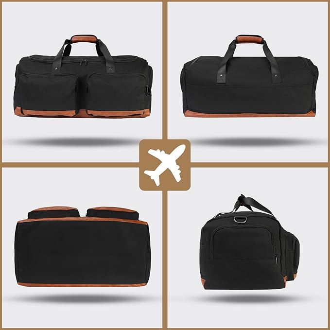 Ezday Duffle Bag for Travel, 55L Travel Duffel Bags, Weekender Overnight Carry on Travel Bag for Men & Women on Traveling, Camping, Sporting, Business (Black, 55L)