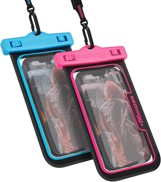 SEAWAG Next Waterproof Phone Case with Lanyard, Floating IPX8 Pouch for iPhone 17 16 Pro Max 15 14 13 12 11 and Samsung Galaxy S25 S24, Beach Cruise Travel Essentials, 2 Pack Blue and Pink