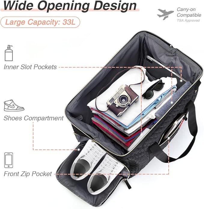 Lekesky Travel Duffel Bag for Woman, Weekender Carry on Bag with Shoe Compartment for Overnight, Extra Large Storage Space For Business Trip, Gym, Labor, Delivery