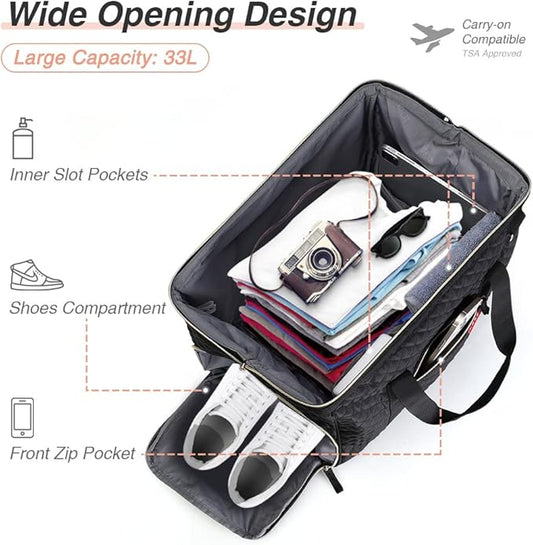 Lekesky Travel Duffel Bag for Woman, Weekender Carry on Bag with Shoe Compartment for Overnight, Extra Large Storage Space For Business Trip, Gym, Labor, Delivery